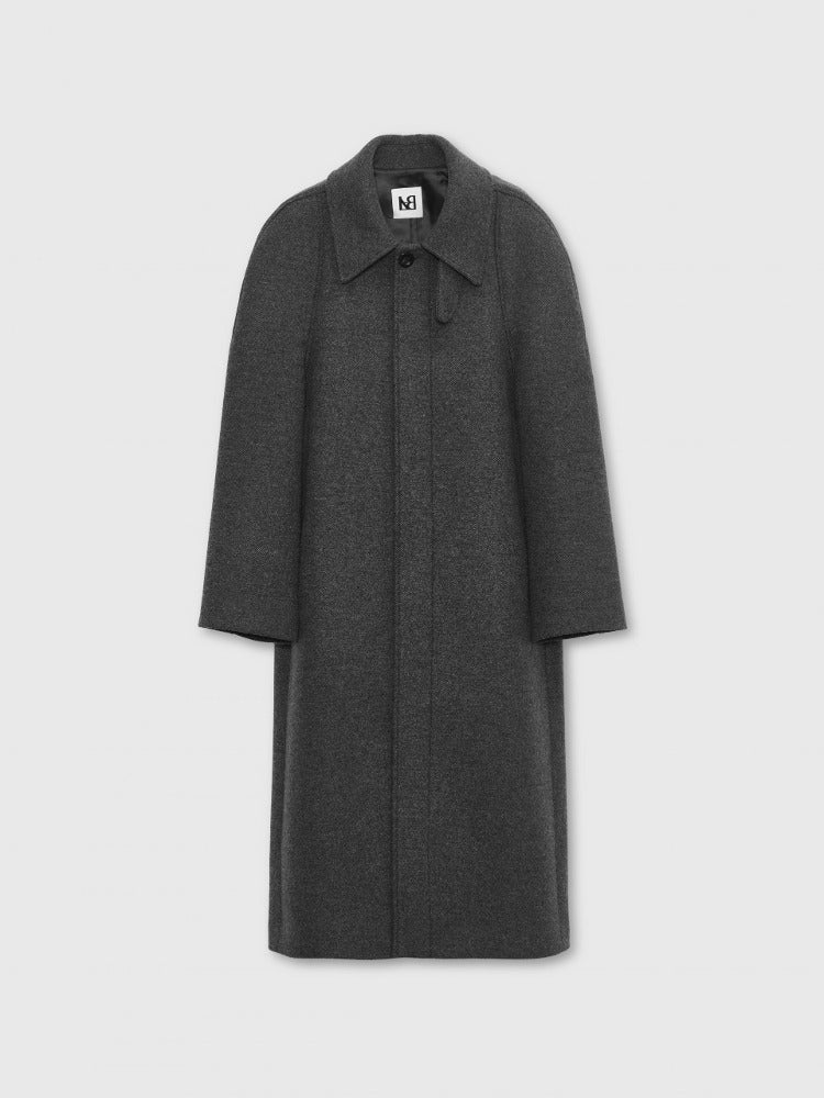 Structured-Sleeve Single Wool Coat Melange Dark Grey