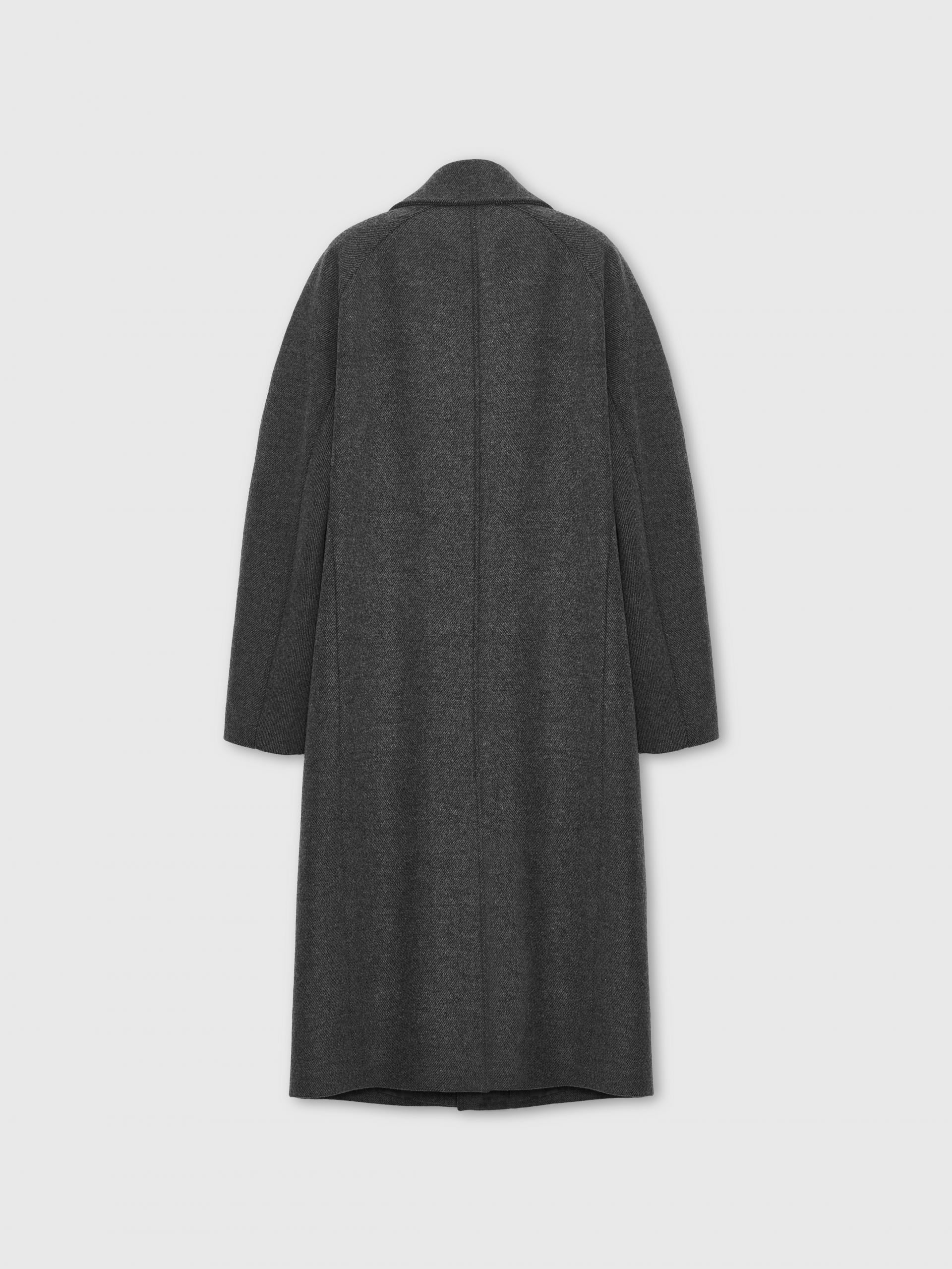 Structured-Sleeve Single Wool Coat Melange Dark Grey