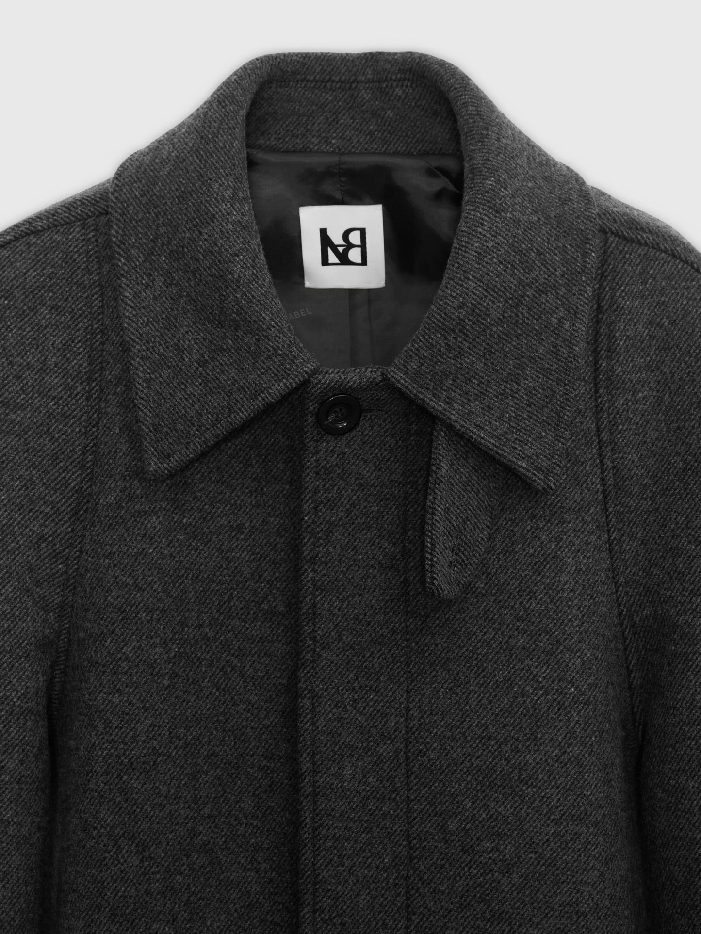 Structured-Sleeve Single Wool Coat Melange Dark Grey