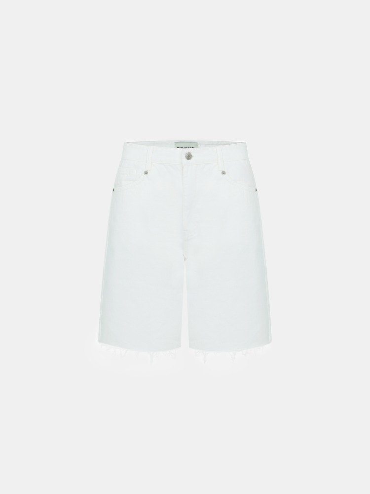 Raw Washed Bermuda Denim Shorts White