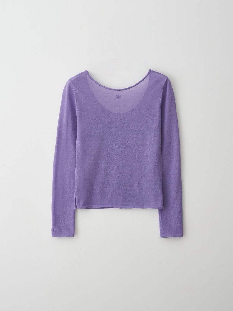 See-through Boat Neck Knit Purple