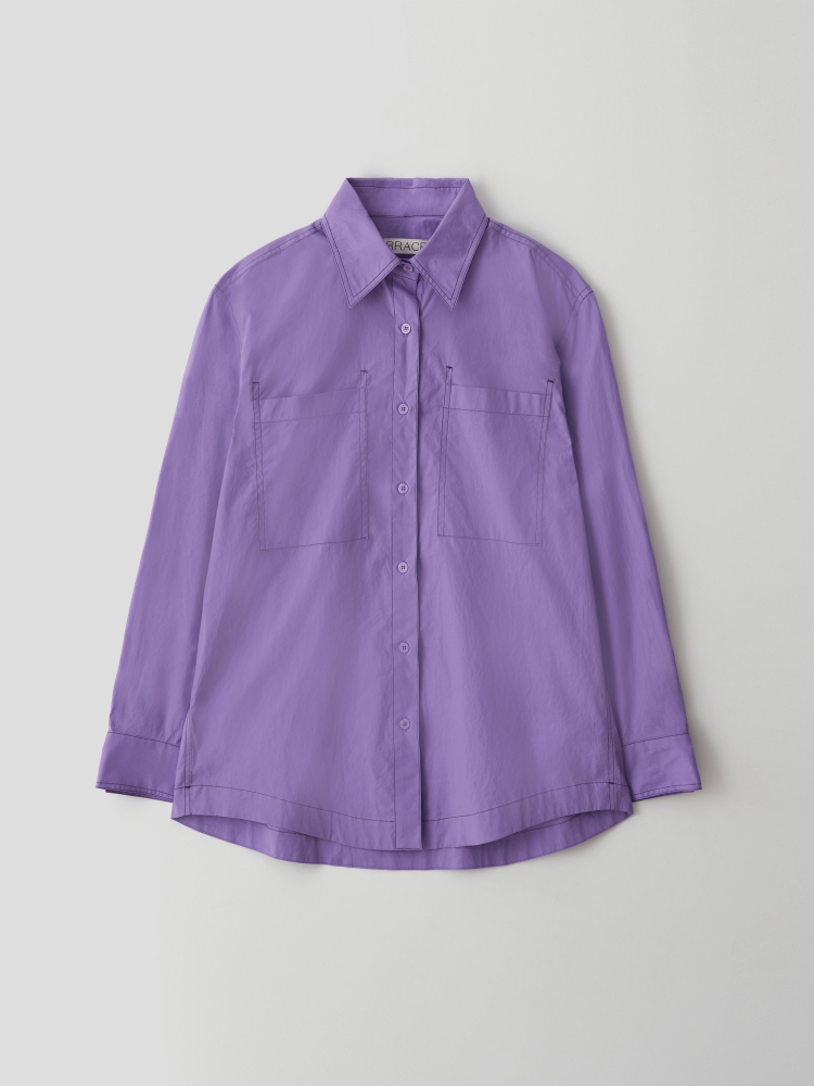 Stitch Pocket Basic Shirt Purple