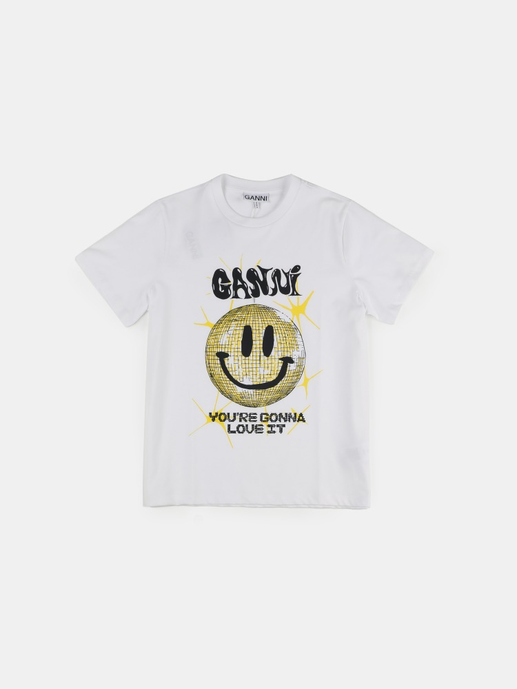 Yellow Smiley Relaxed T-shirt White