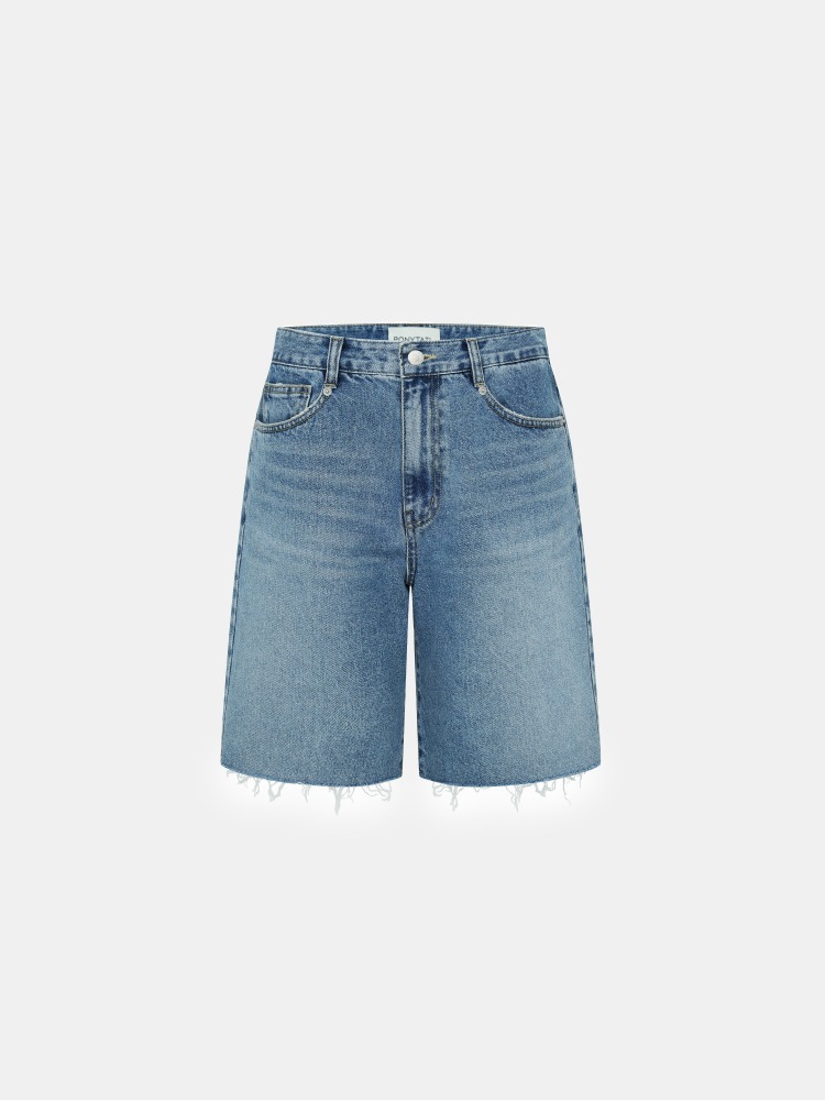 Raw Washed Bermuda Denim Shorts Vintage Blue