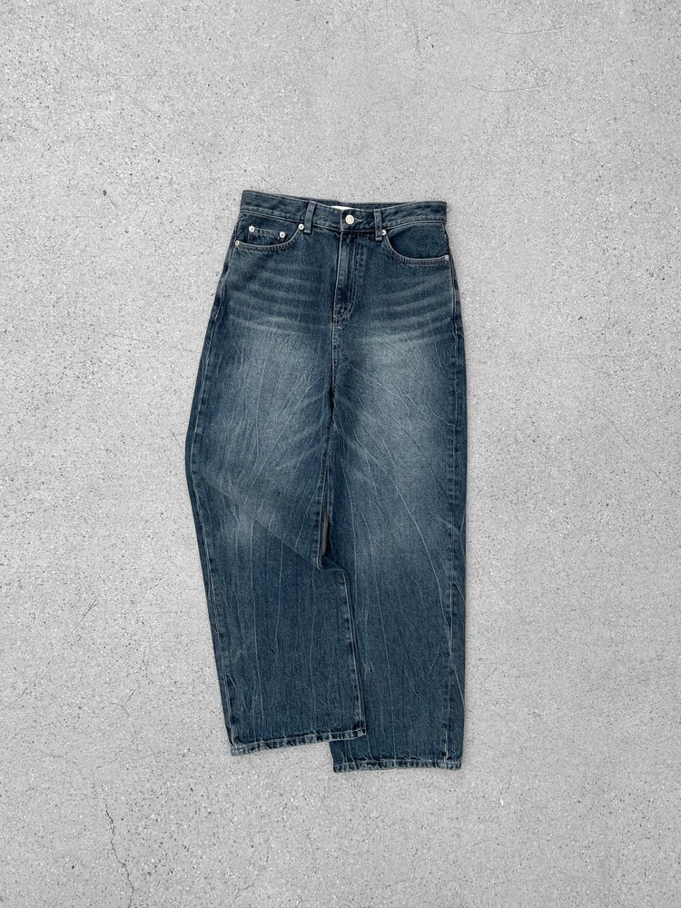 Loose Fit Cracked Jeans Dusty Blue