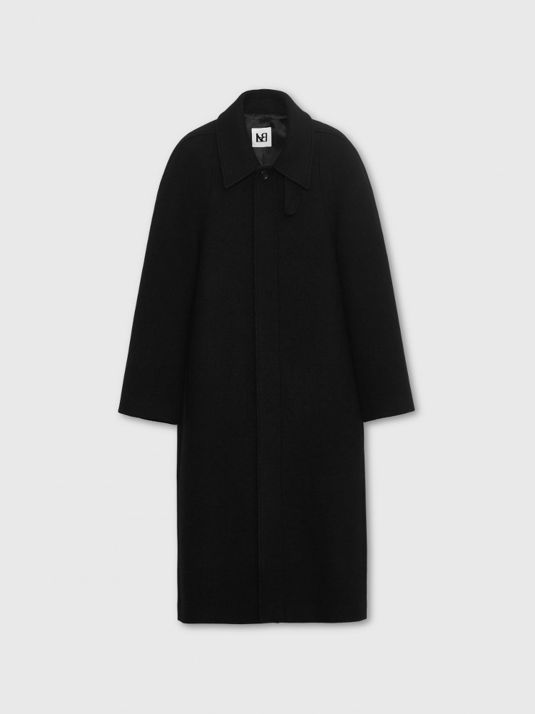 Structured-Sleeve Single Wool Coat Melange Black