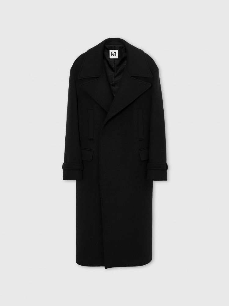 Structured-Sleeve Single Wool Coat Melange Black